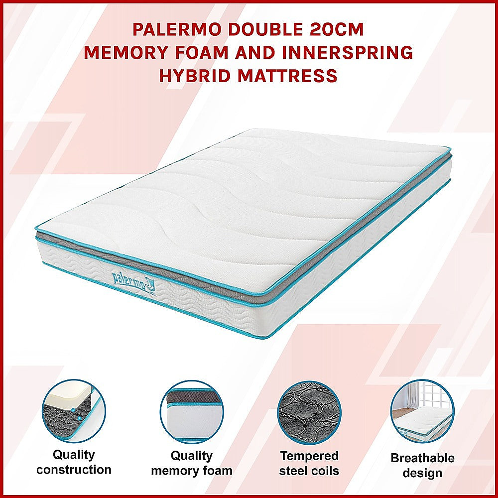 Double Mattress Hybrid Memory Foam Innerspring Medium Firm 20cm