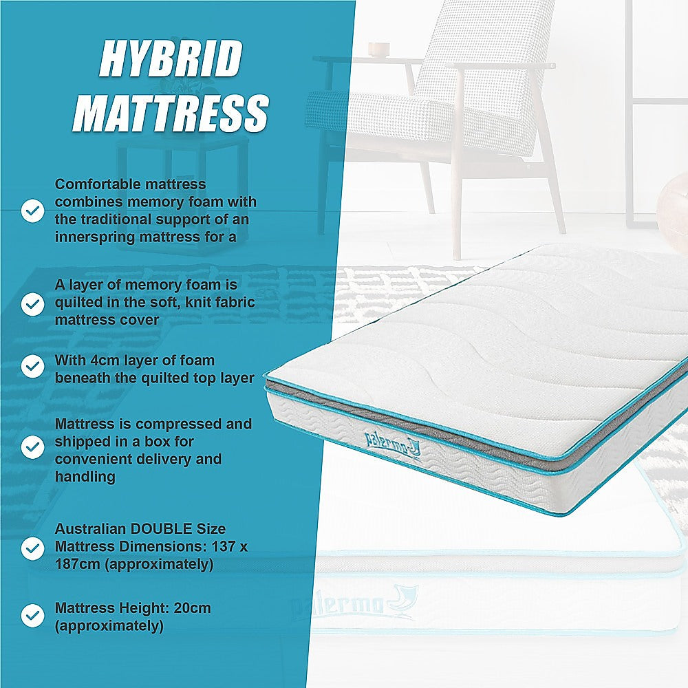 Double Mattress Hybrid Memory Foam Innerspring Medium Firm 20cm
