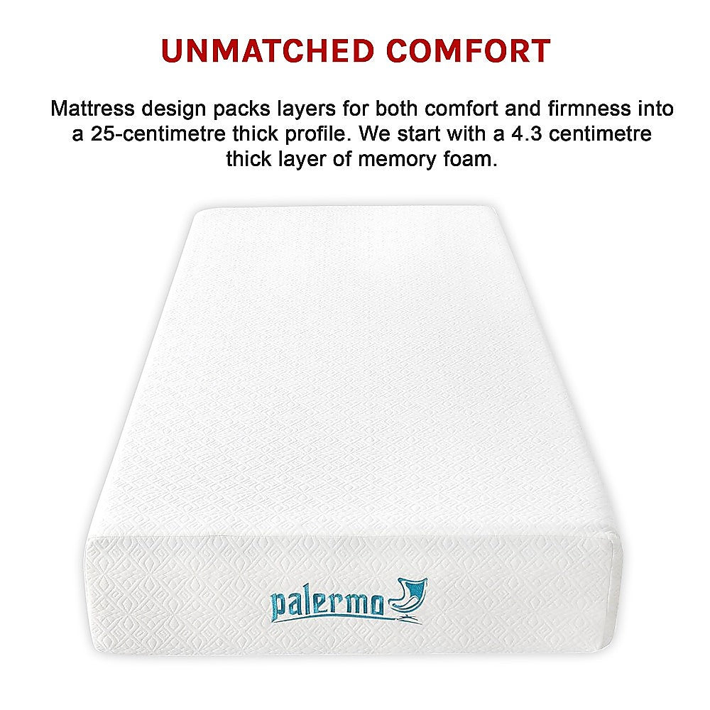 Single Mattress Gel Memory Foam Dual Layer Medium Firm 25cm