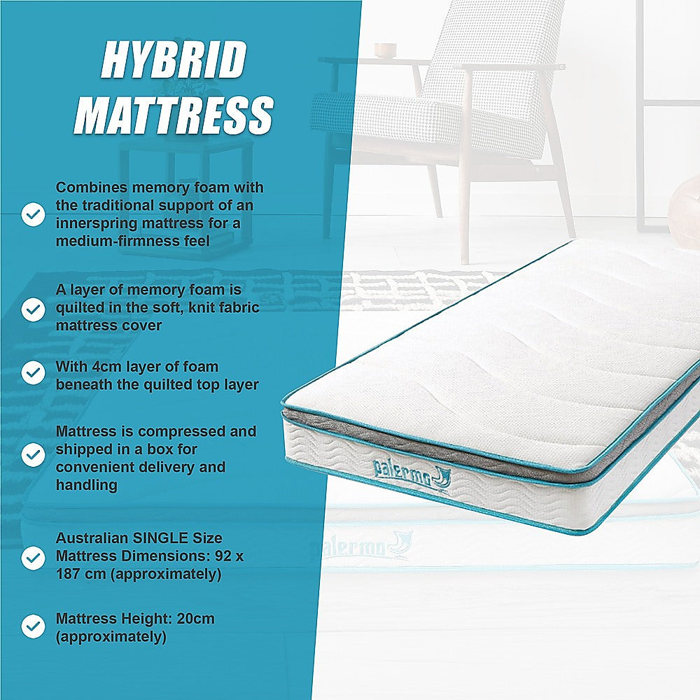 Single Mattress Hybrid Memory Foam Innerspring Medium Firm 20cm