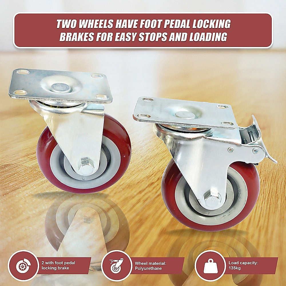 4 X 4" Heavy Duty Pu Swivel Castor Wheels With Brake