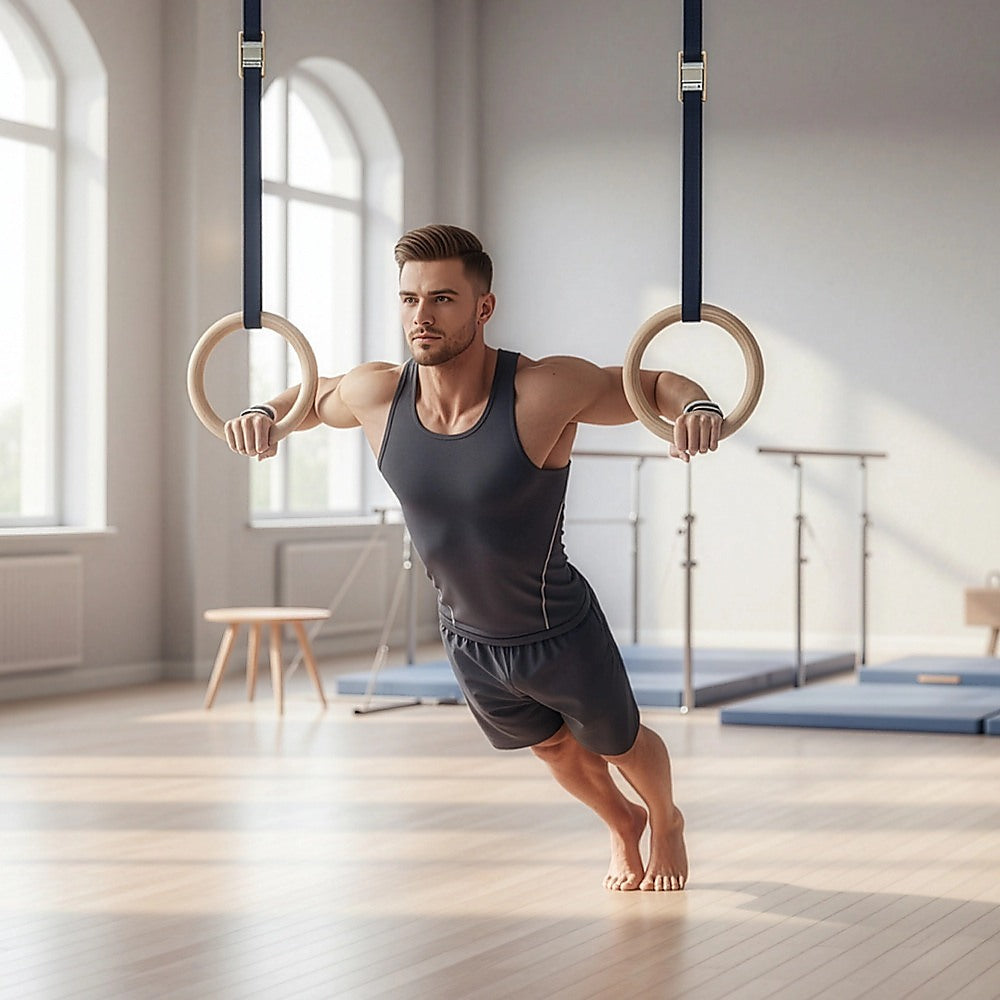 Wooden Gymnastic Rings Olympic Gym Strength Training