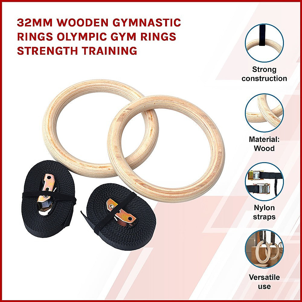 32Mm Wooden Gymnastic Rings Olympic Gym Rings Strength Training