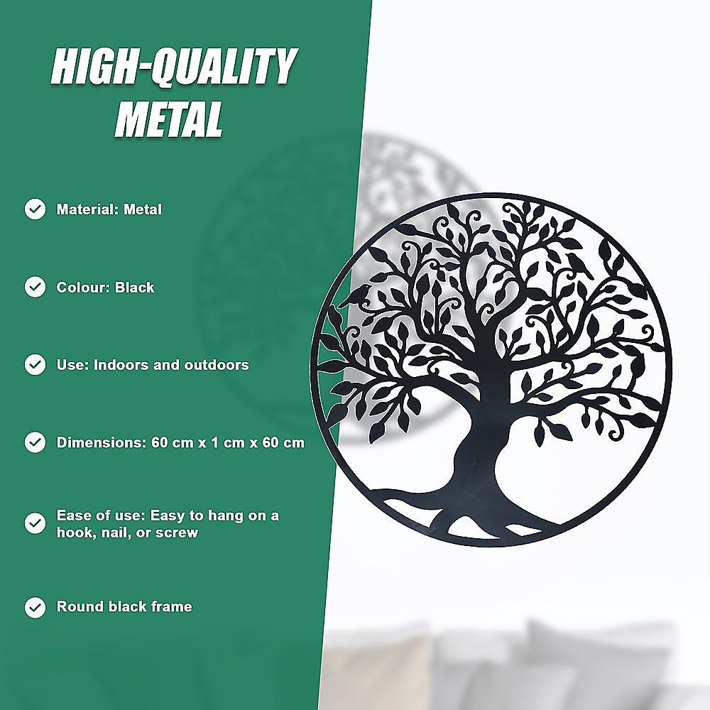 Black Tree Of Life Wall Art Hanging Metal Iron Sculpture Garden 60Cm