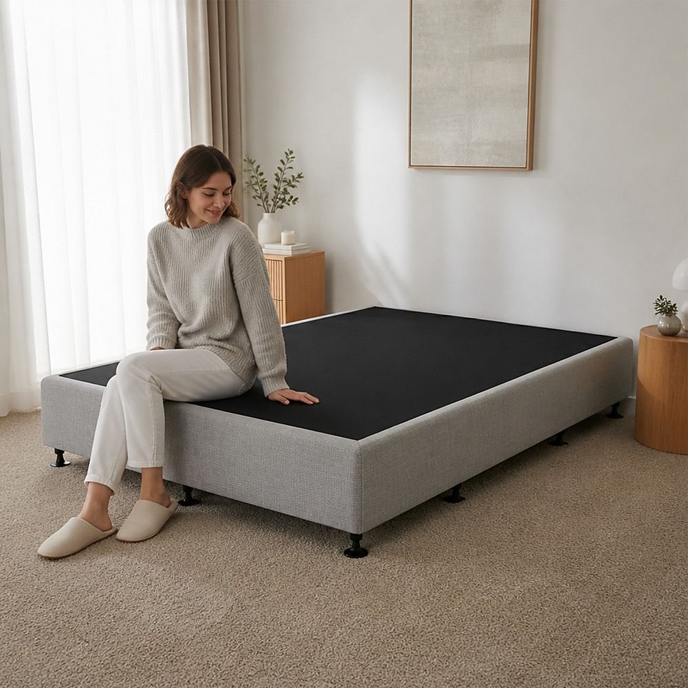 Palermo Queen Ensemble Bed Base Platinum Light Grey Linen Fabric