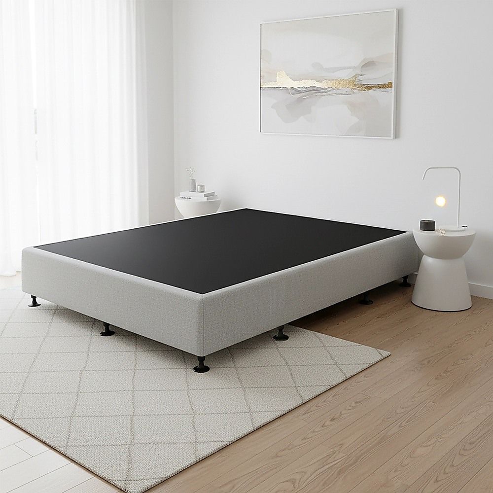Queen Ensemble Bed Base Platinum Light Grey Linen Fabric Fabric