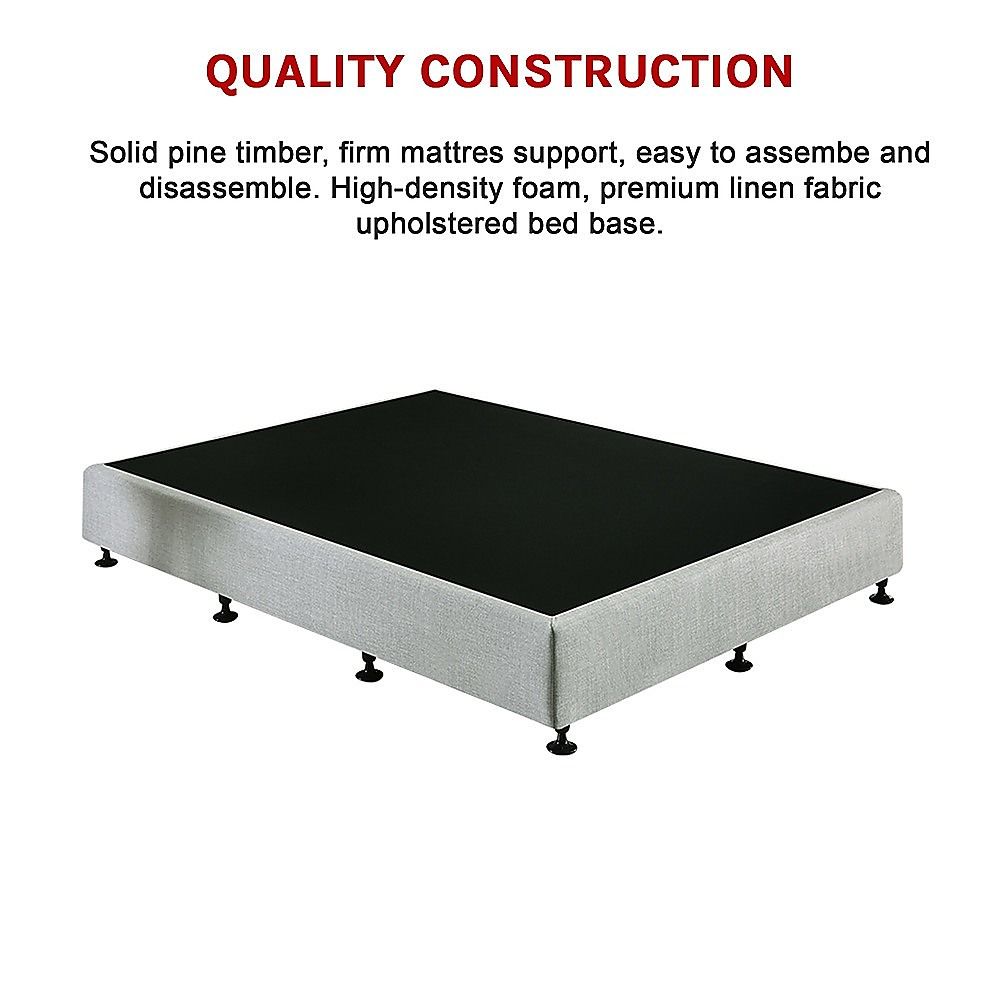 Queen Ensemble Bed Base Platinum Light Grey Linen Fabric Fabric