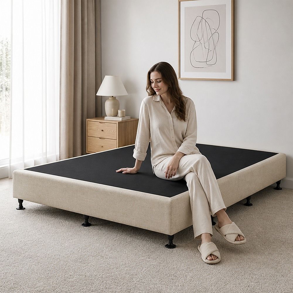Palermo Queen Ensemble Bed Base Platinum Natural Sand Linen Fabric