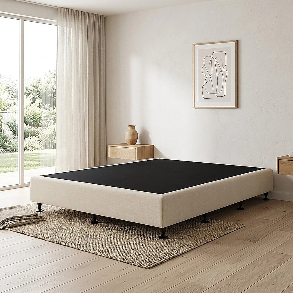 Queen Ensemble Bed Base Platinum Natural Sand Linen Fabric