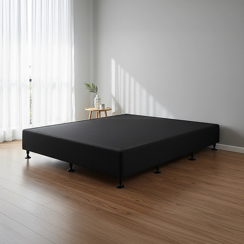 Queen Ensemble Bed Base Midnight Black Linen Fabric