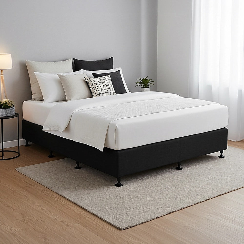 Queen Ensemble Bed Base Midnight Black Linen Fabric
