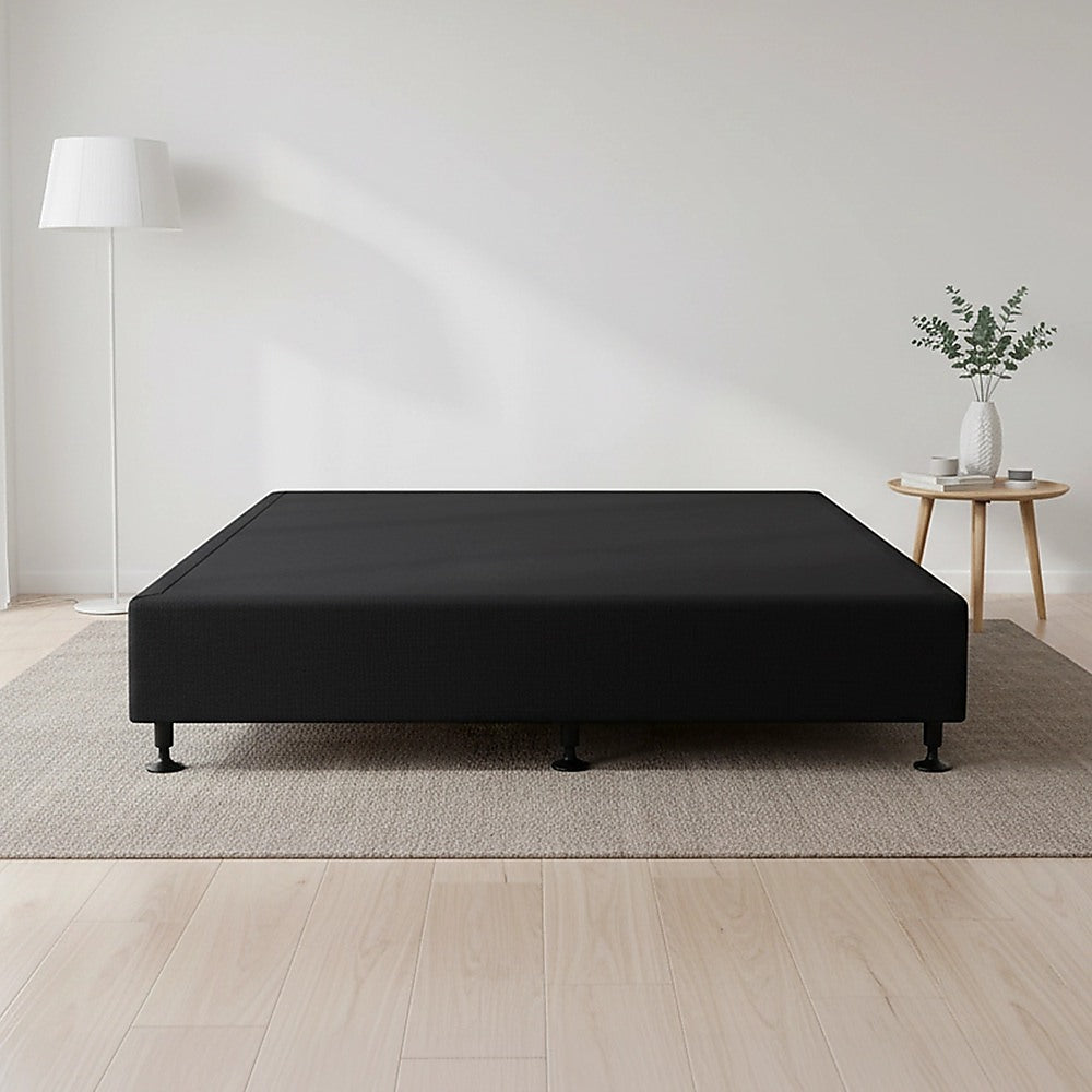 Queen Ensemble Bed Base Midnight Black Linen Fabric