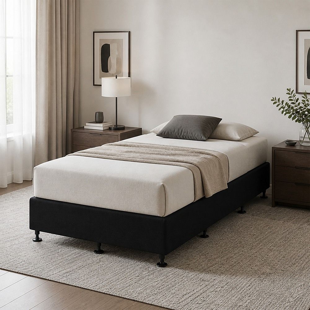 Palermo King Single Ensemble Bed Base Midnight Black Linen Fabric