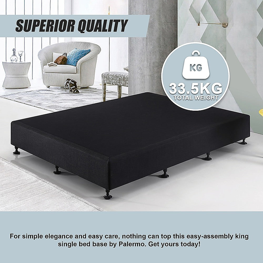 King Single Ensemble Bed Base Midnight Black Linen Fabric