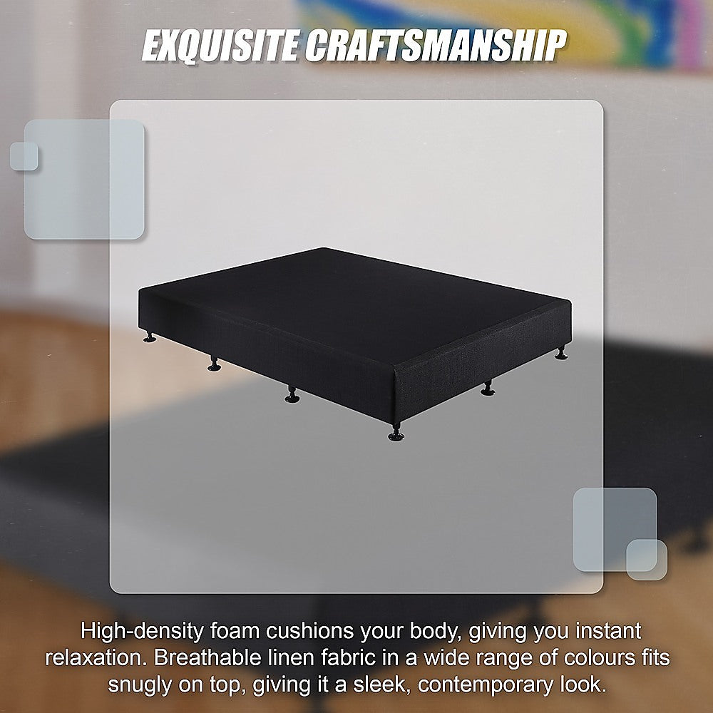 King Single Ensemble Bed Base Midnight Black Linen Fabric