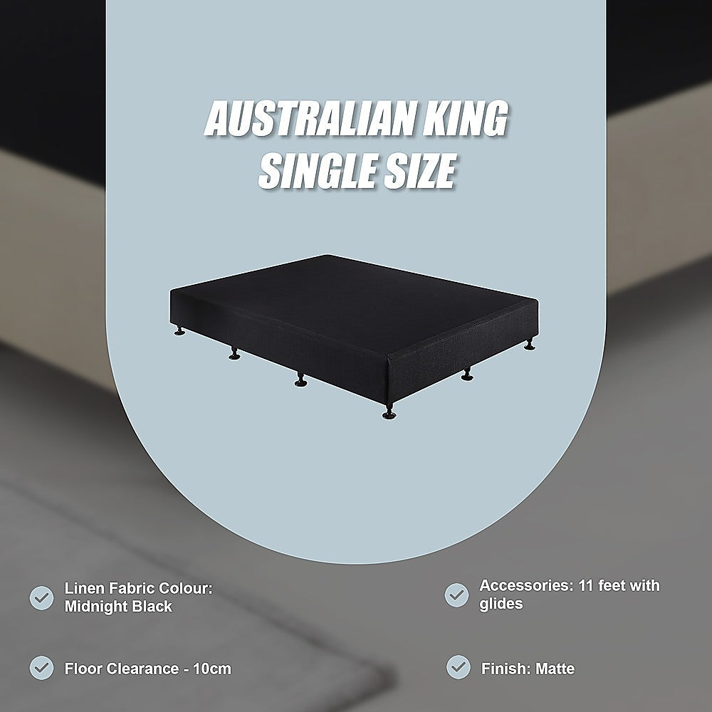King Single Ensemble Bed Base Midnight Black Linen Fabric