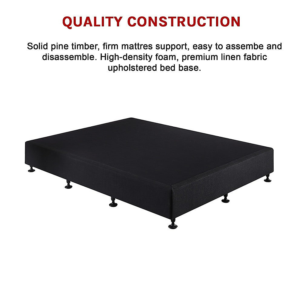 King Single Ensemble Bed Base Midnight Black Linen Fabric