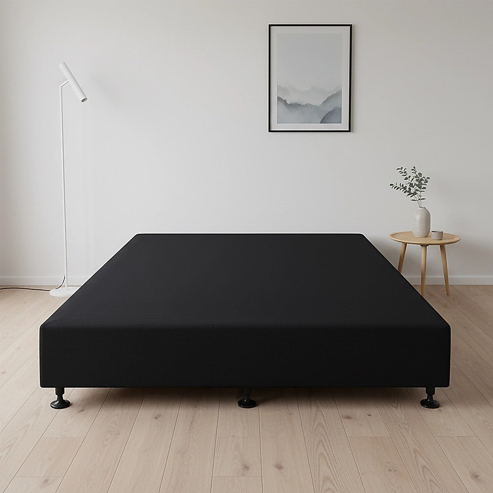 King Single Ensemble Bed Base Midnight Black Linen Fabric
