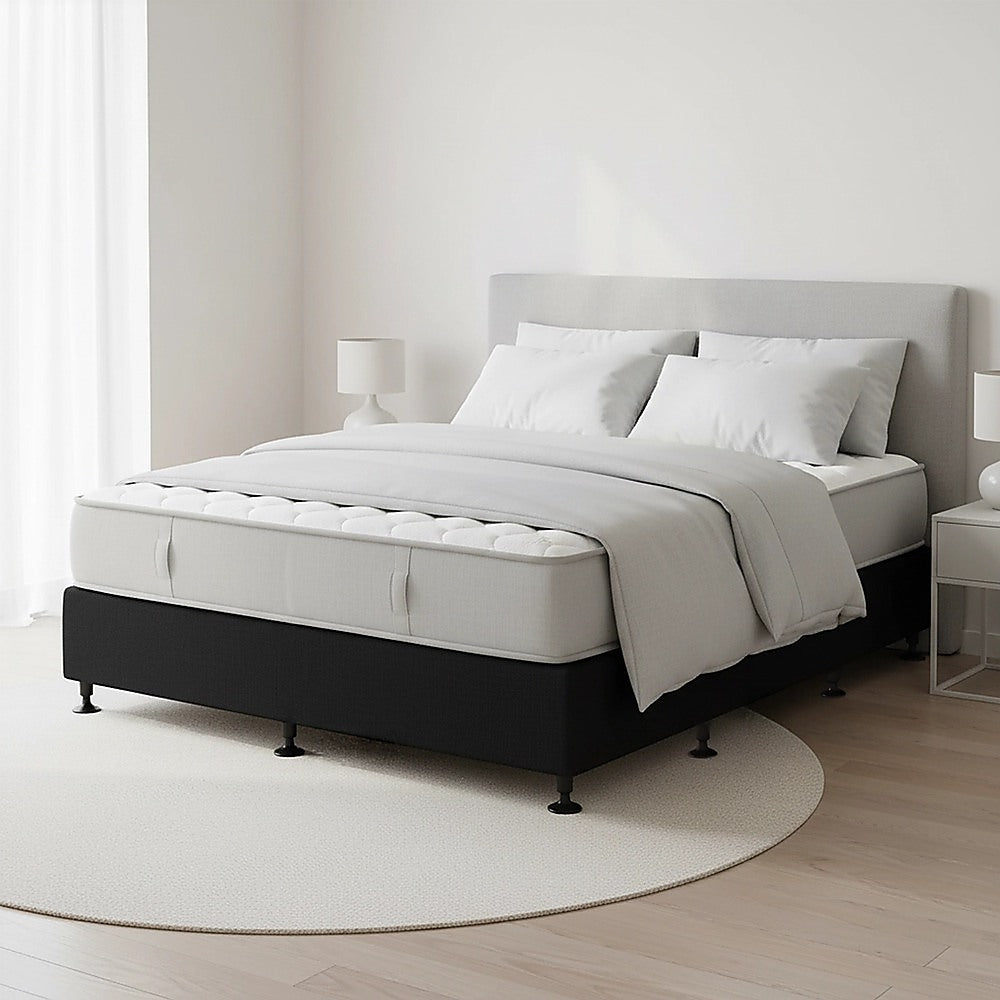 King Single Ensemble Bed Base Midnight Black Linen Fabric
