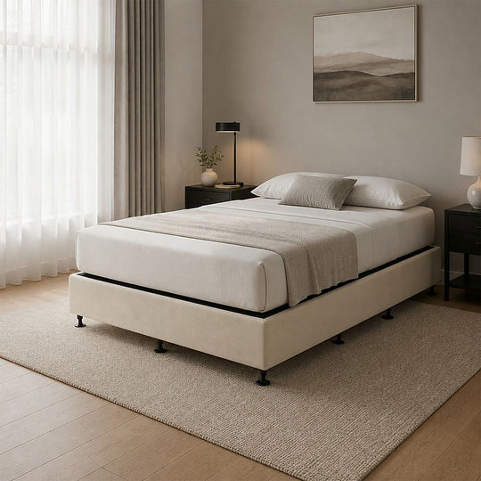 Palermo King Single Ensemble Bed Base Platinum Natural Sand Linen Fabric