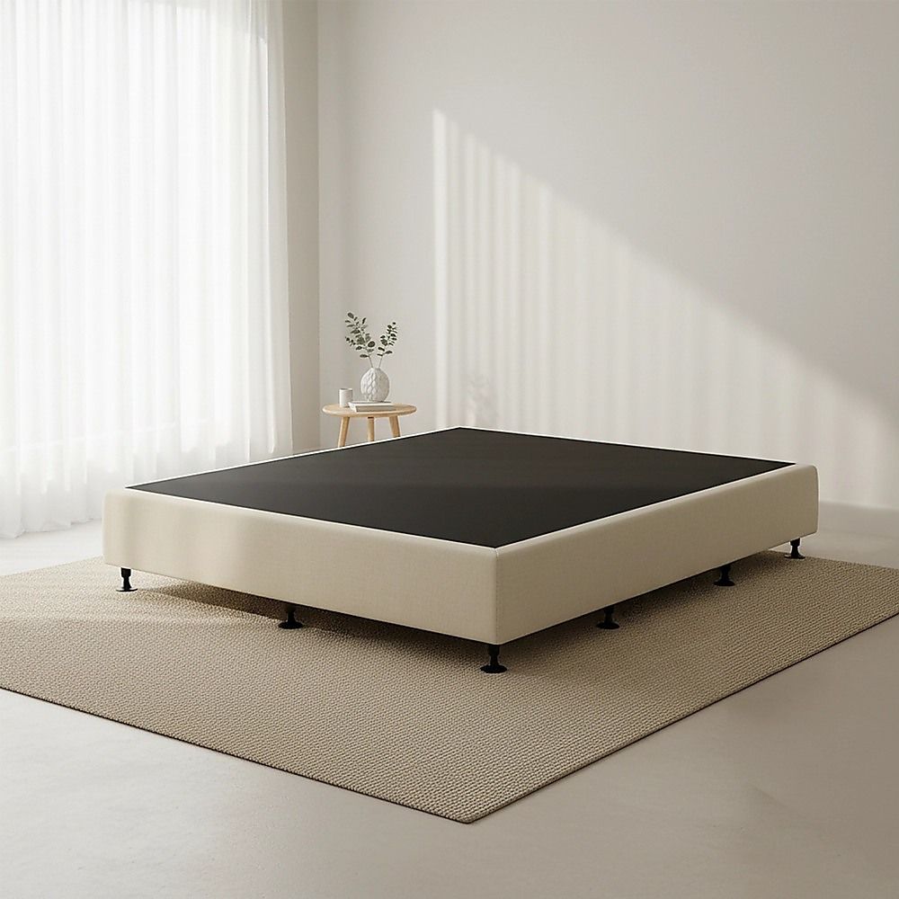 King Single Ensemble Bed Base Platinum Natural Sand Linen Fabric