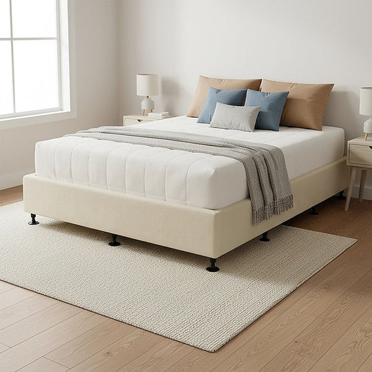 King Single - King Single Ensemble Bed Base Platinum Natural Sand Linen Fabric