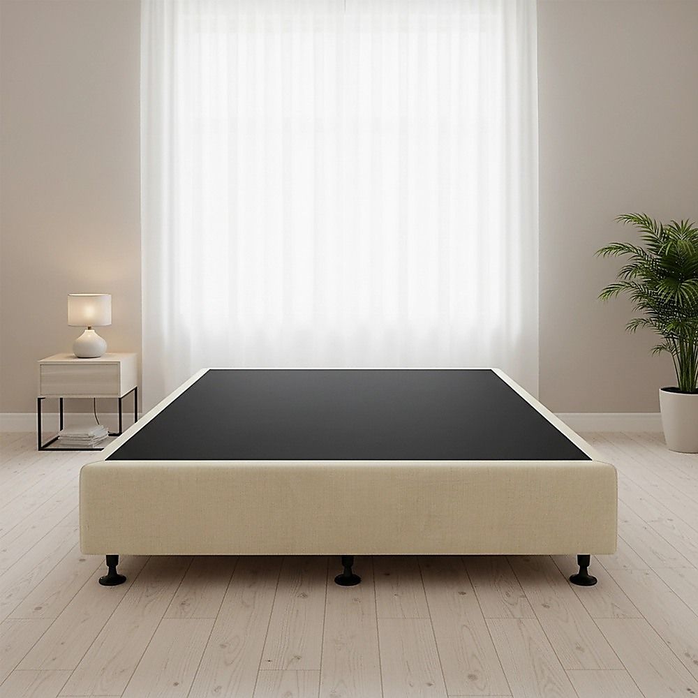 King Single Ensemble Bed Base Platinum Natural Sand Linen Fabric