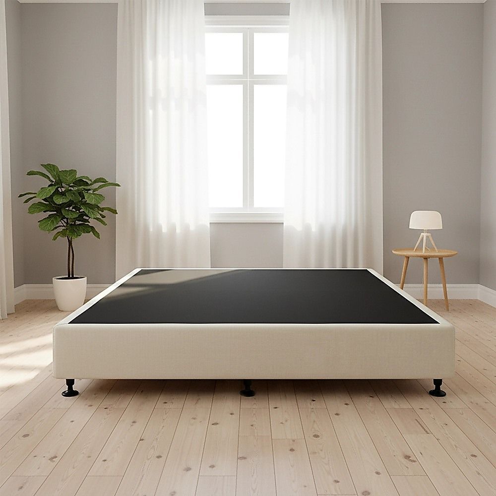 King Ensemble Bed Base Platinum Natural Sand Linen Fabric