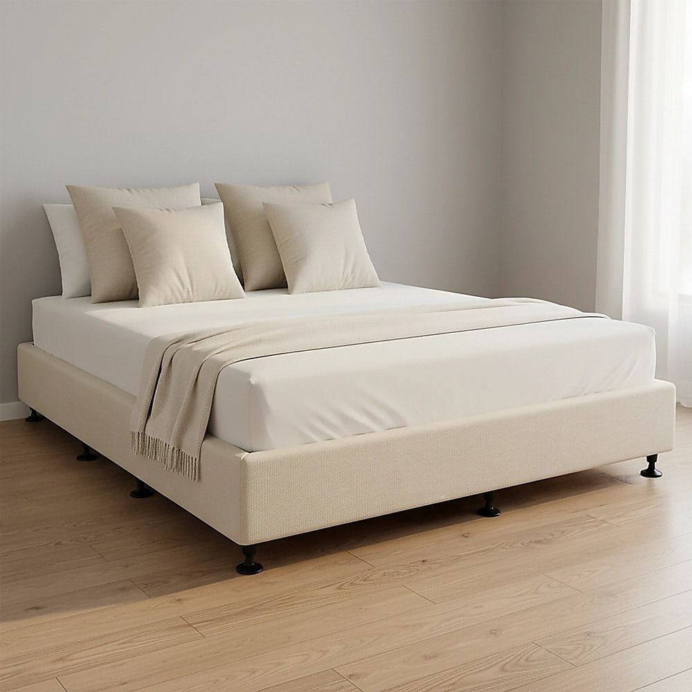King Ensemble Bed Base Platinum Natural Sand Linen Fabric