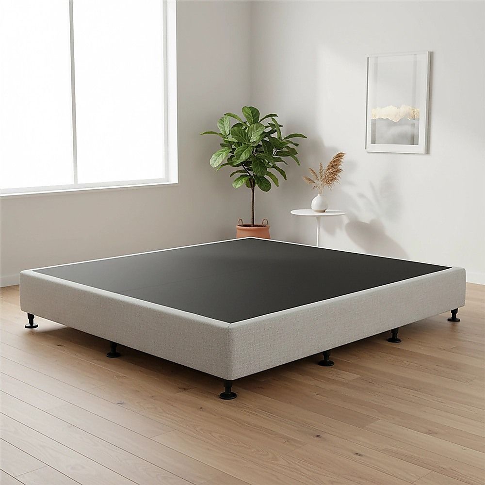 King Ensemble Bed Base Platinum Light Grey Linen Fabric