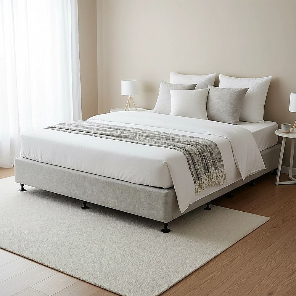 King Ensemble Bed Base Platinum Light Grey Linen Fabric