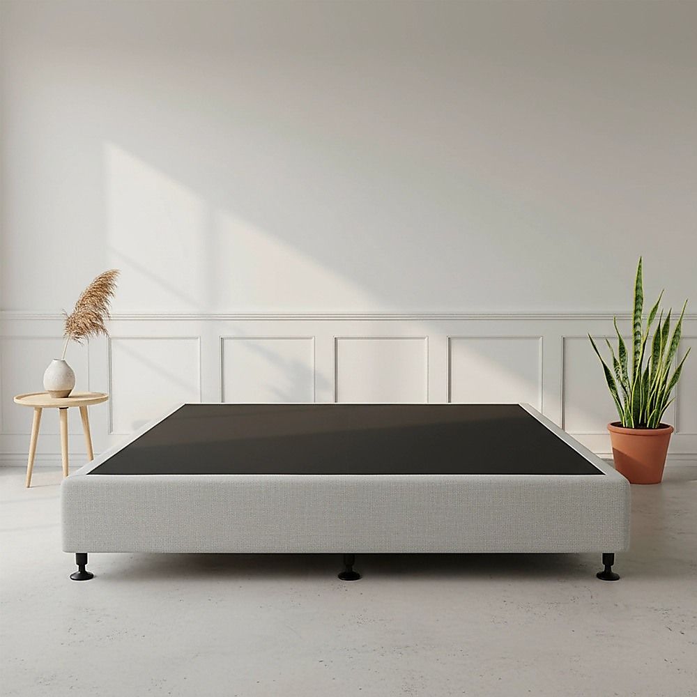 King Ensemble Bed Base Platinum Light Grey Linen Fabric
