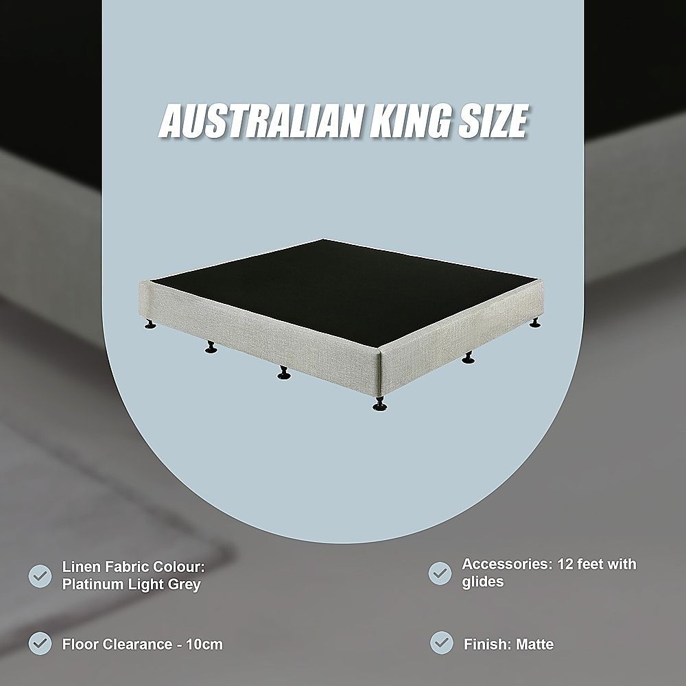 King Ensemble Bed Base Platinum Light Grey Linen Fabric
