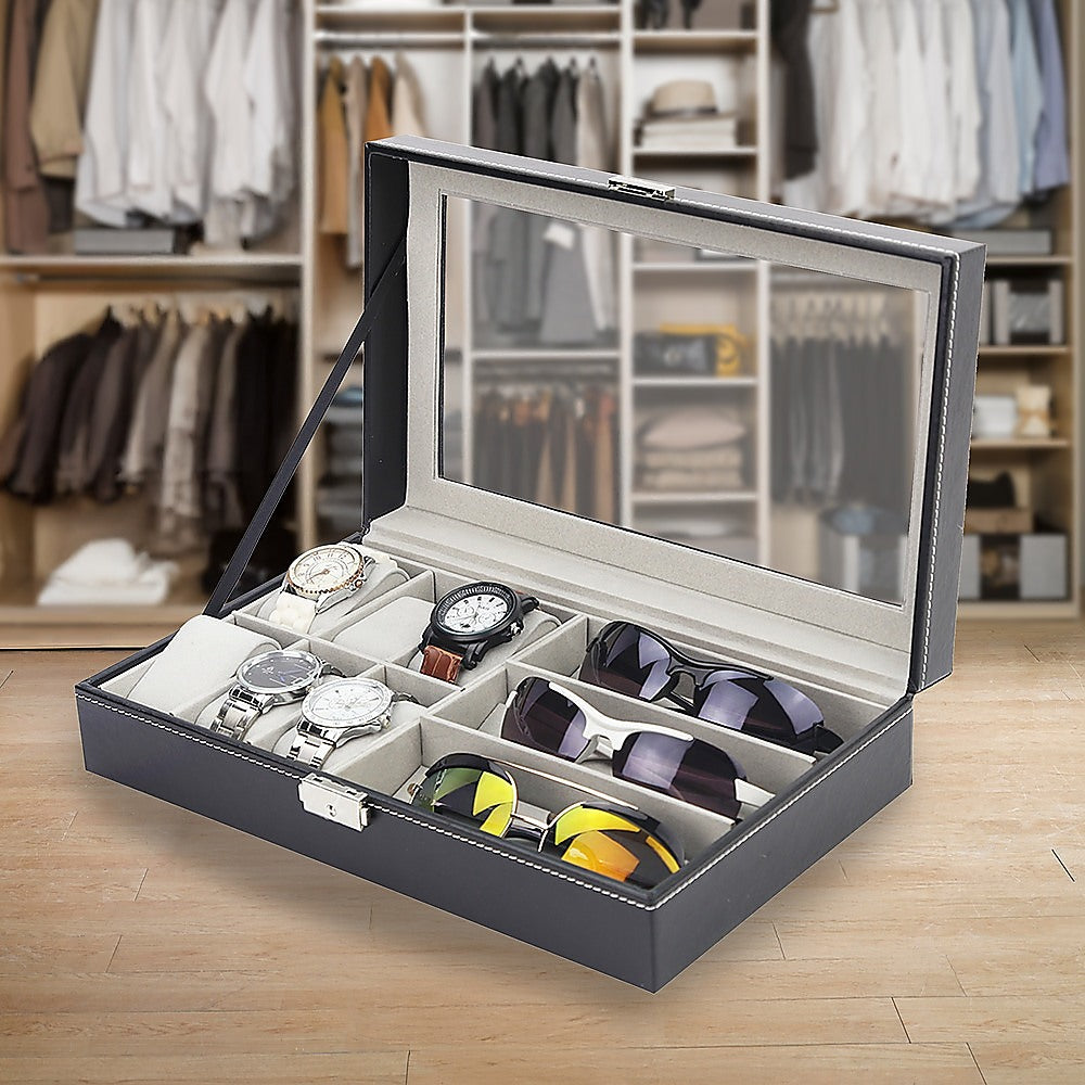 Arts & Crafts - Pu Leather Watch Sunglass Eyeglasses Display Box (6+3 Grid)