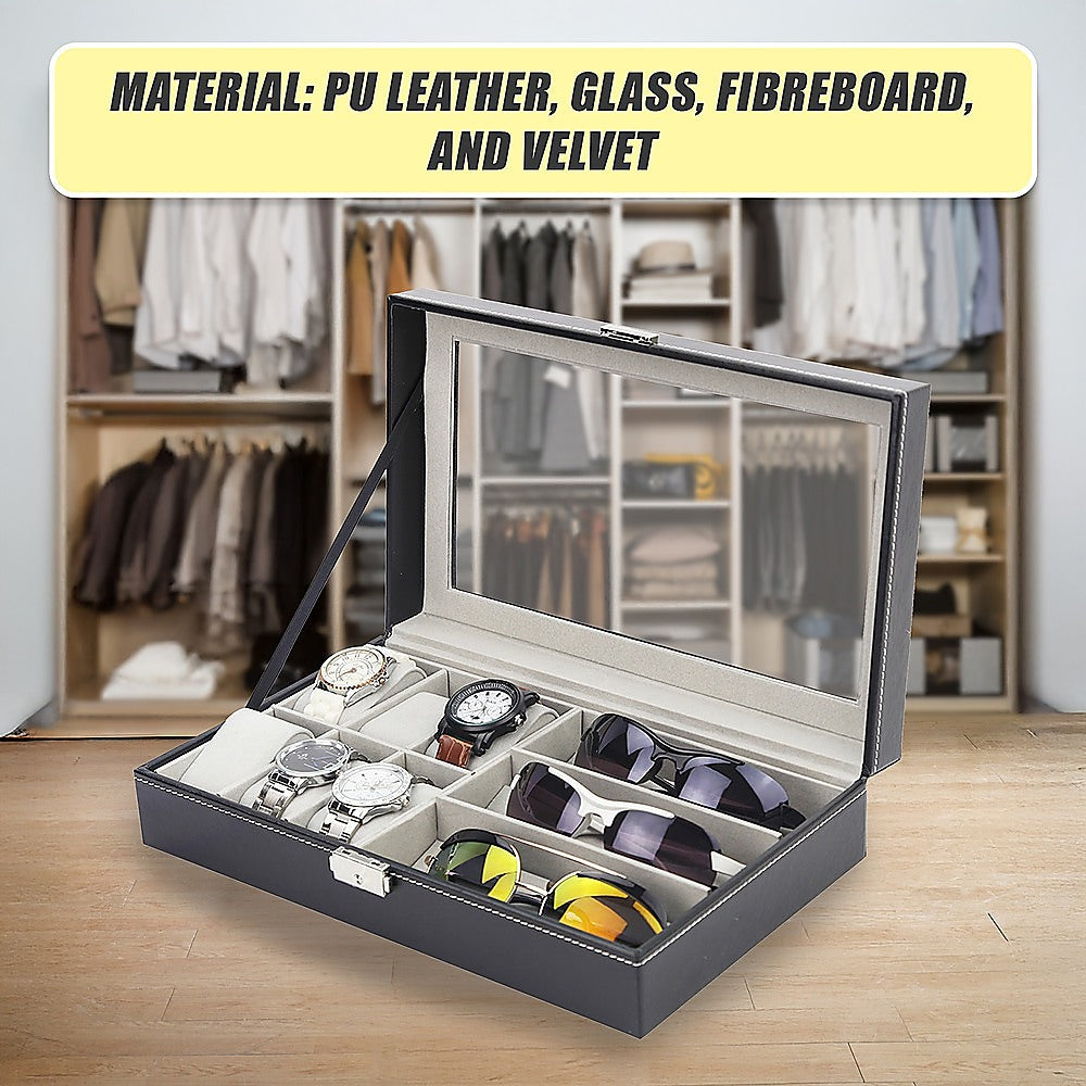 Pu Leather Watch Sunglass Eyeglasses Display Box (6+3 Grid), Arts & Crafts