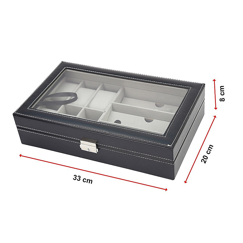 Pu Leather Watch Sunglass Eyeglasses Display Box (6+3 Grid) with Leather finish