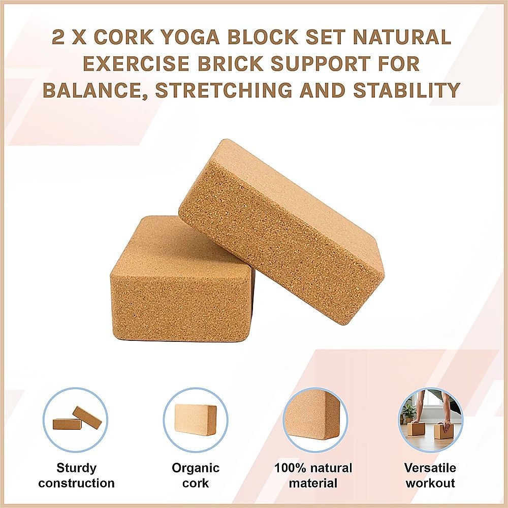 2x Cork Yoga Blocks Organic Exercise Bricks