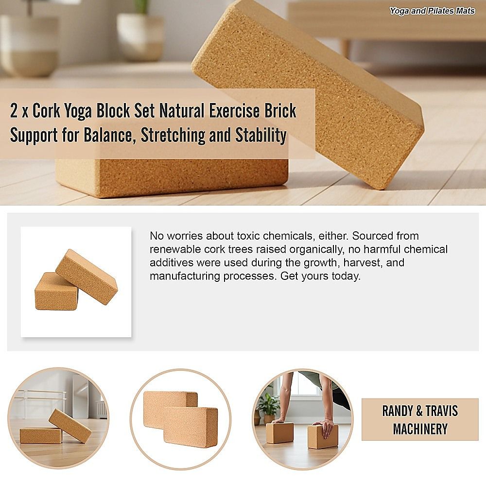 2x Cork Yoga Blocks Organic Exercise Bricks