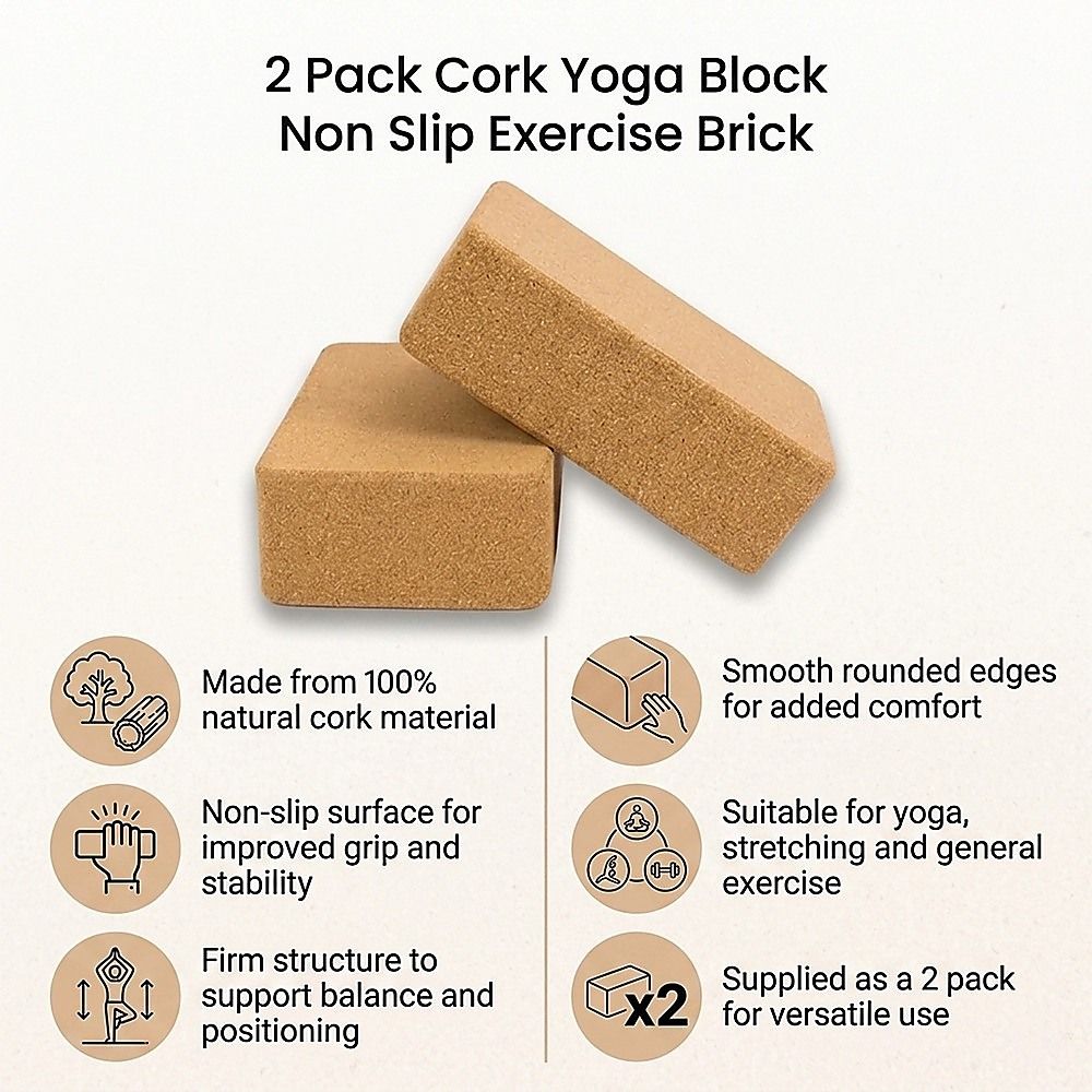 2x Cork Yoga Blocks Organic Exercise Bricks