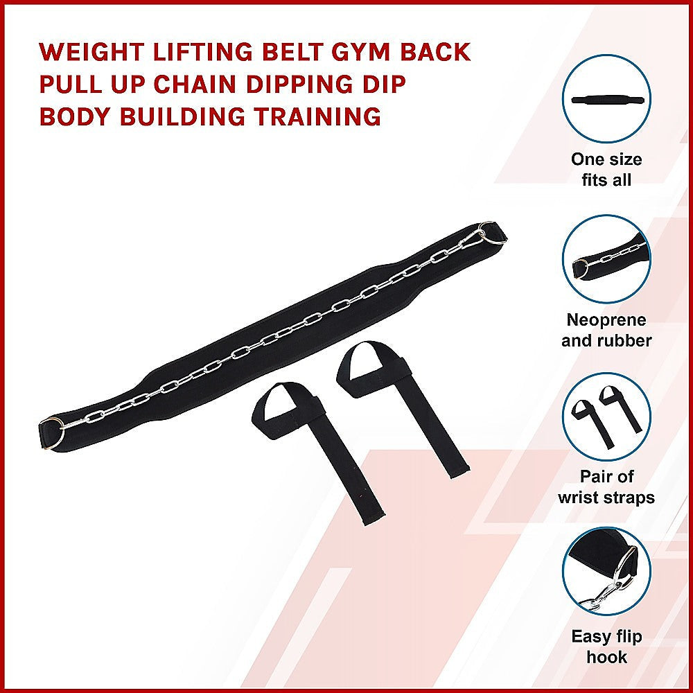 Weight Lifting Belt Gym Back Pull Up Chain black with Gym Equipment & Accessories