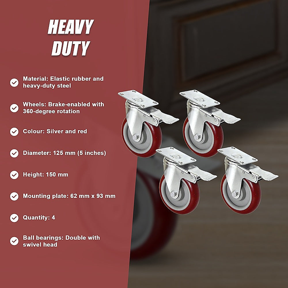 Heavy Duty 5" Swivel Castor Wheels (Set Of 4)