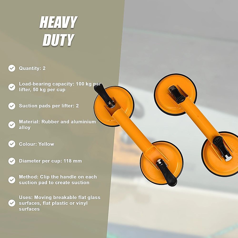 2x 100kg Aluminum Alloy Double Locking Suction Cup Glazer Glass Sucker Lifter