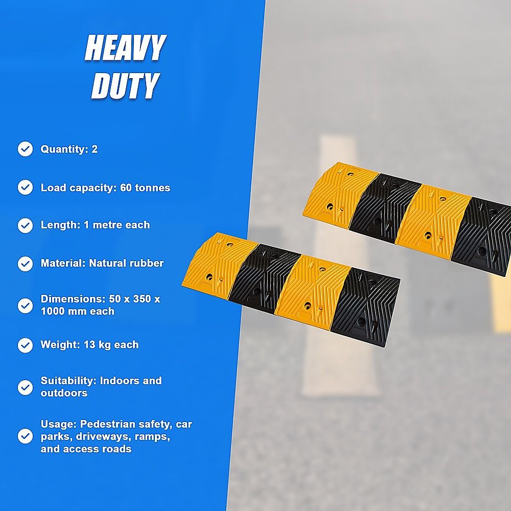 Pair of 1m Long 60T Load Rubber Speed Bump Hump Modular Speed Humps Road Hump
