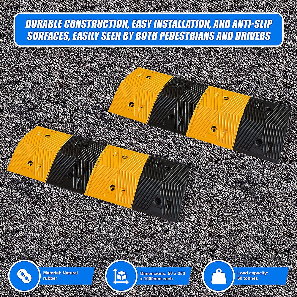 Pair Of 1M Long Rubber Speed Bumps (60T Load), Bump Hump Modular Humps