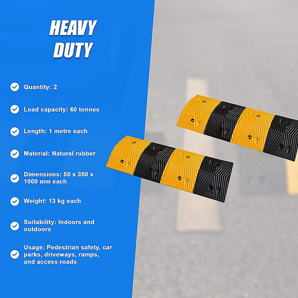 Pair Of 1M Long Rubber Speed Bumps (60T Load), Gardening Accessories