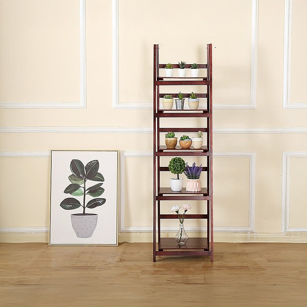 5 Tier Wooden Ladder Shelf Stand Storage Book Shelves