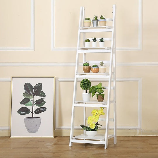 5 Tier Wooden Ladder Shelf Stand Storage Book Shelves Shelving, Display Rack