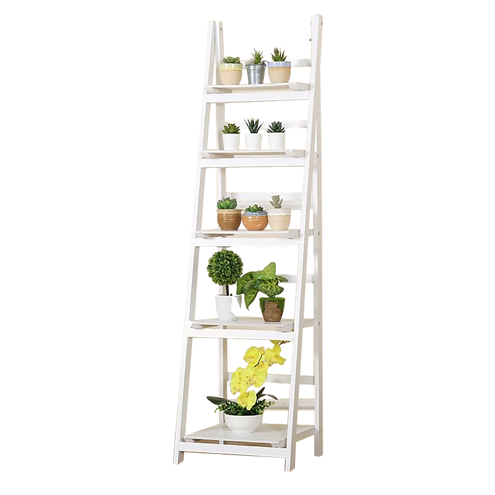 5 Tier Wooden Ladder Shelf Stand Storage Book Shelves Shelving