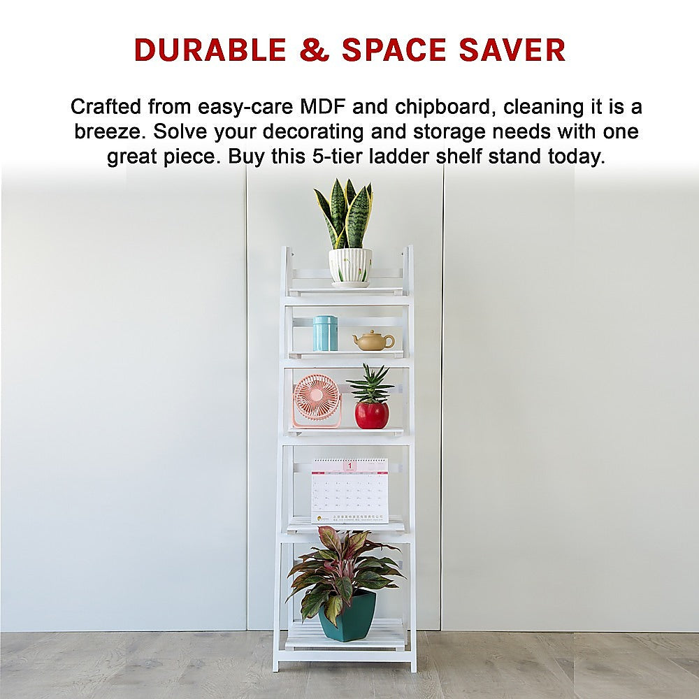 5 Tier Wooden Ladder Shelf Stand Storage Book Shelves Shelving