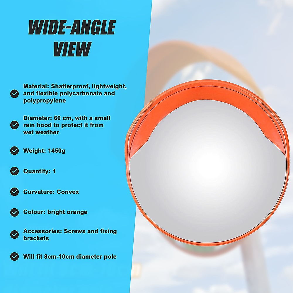 60Cm Round Convex Safety Mirror, Blind Spot Traffic Driveway